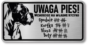 Tabliczka ostrzegawcza - Uwaga pies BOXER śmieszna