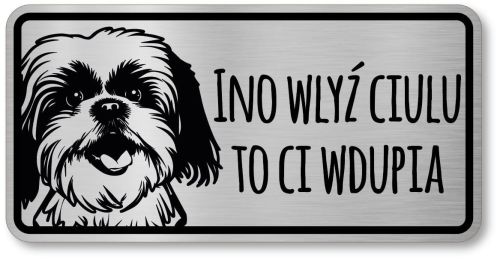 Tabliczka ostrzegawcza - Uwaga pies Shih Tzu po śląsku