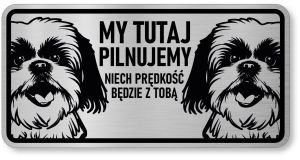 Tabliczka ostrzegawcza - Uwaga pies Shih Tzu 2 psy