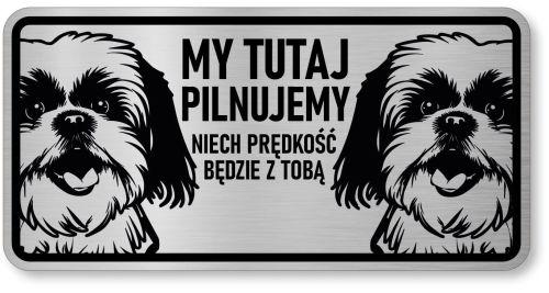 Tabliczka ostrzegawcza - Uwaga pies Shih Tzu 2 psy