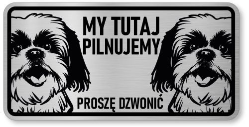 Tabliczka ostrzegawcza - Uwaga pies Shih Tzu 2 psy