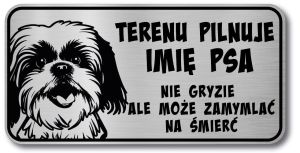 Tabliczka ostrzegawcza - Uwaga pies SHIH TZU z imieniem