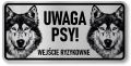 Tabliczka ostrzegawcza - Uwaga pies Husky 2 psy