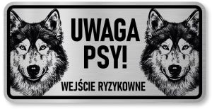 Tabliczka ostrzegawcza - Uwaga pies Husky 2 psy