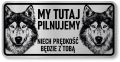 Tabliczka ostrzegawcza - Uwaga pies Husky 2 psy