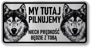 Tabliczka ostrzegawcza - Uwaga pies Husky 2 psy