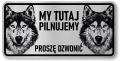 Tabliczka ostrzegawcza - Uwaga pies Husky 2 psy