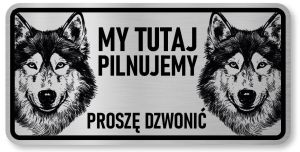 Tabliczka ostrzegawcza - Uwaga pies Husky 2 psy