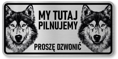 Tabliczka ostrzegawcza - Uwaga pies Husky 2 psy