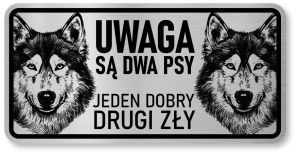 Tabliczka ostrzegawcza - Uwaga pies Husky 2 psy