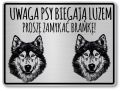 Tabliczka ostrzegawcza - Uwaga pies Husky 2 psy