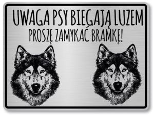 Tabliczka ostrzegawcza - Uwaga pies Husky 2 psy