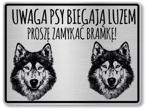 Tabliczka ostrzegawcza - Uwaga pies Husky 2 psy