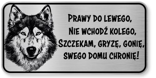 Tabliczka ostrzegawcza - Uwaga pies HUSKY śmieszna