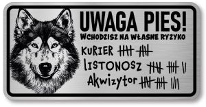 Tabliczka ostrzegawcza - Uwaga pies HUSKY śmieszna