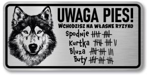 Tabliczka ostrzegawcza - Uwaga pies HUSKY śmieszna