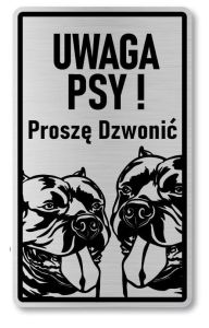 Tabliczka ostrzegawcza - Uwaga pies American Bully  2 psy