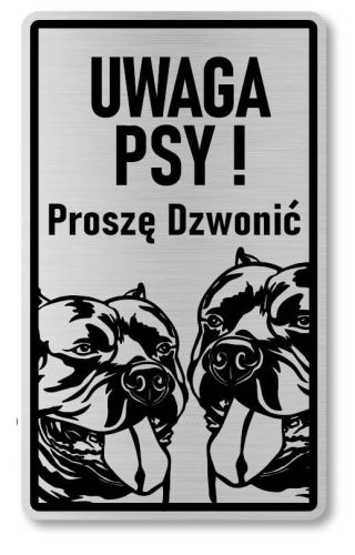 Tabliczka ostrzegawcza - Uwaga pies American Bully  2 psy