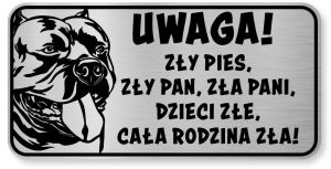 Tabliczka ostrzegawcza - Uwaga pies American Bully  śmieszna