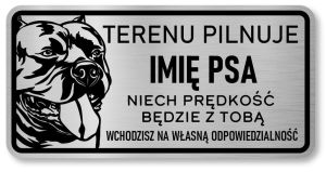 Tabliczka ostrzegawcza - Uwaga pies American Bully  z imieniem