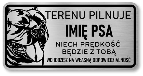 Tabliczka ostrzegawcza - Uwaga pies American Bully  z imieniem
