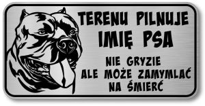 Tabliczka ostrzegawcza - Uwaga pies American Bully śmieszna