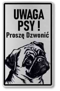 Tabliczka ostrzegawcza - Uwaga pies MOPS 2 psy