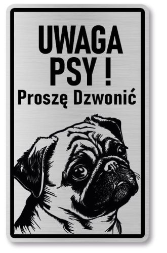 Tabliczka ostrzegawcza - Uwaga pies MOPS 2 psy