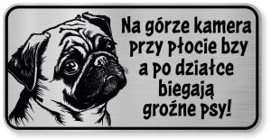 Tabliczka ostrzegawcza - Uwaga pies MOPS śmieszna