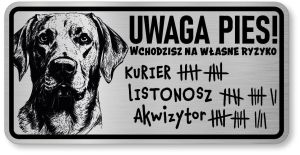 Uwaga pies tabliczka 20x10 Labrador