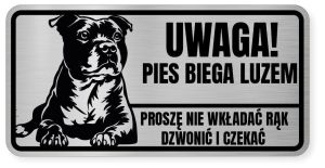 Uwaga pies tabliczka ostrzegawcza 20x10 Staffik