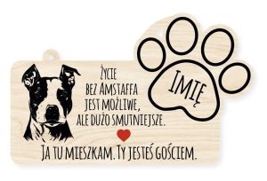 Drewniana tabliczka dekoracyjna Amstaff z imieniem psa