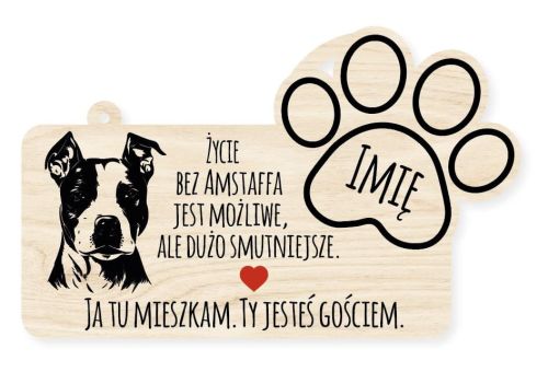 Drewniana tabliczka dekoracyjna Amstaff z imieniem psa