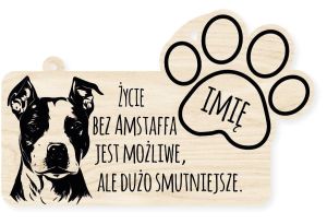 Drewniana tabliczka dekoracyjna Amstaff z imieniem psa