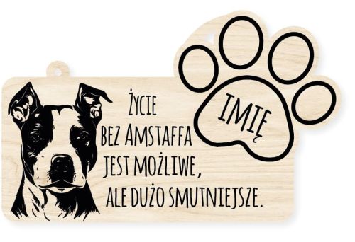 Drewniana tabliczka dekoracyjna Amstaff z imieniem psa