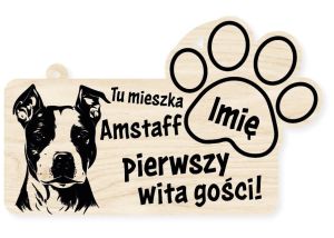 Drewniana tabliczka dekoracyjna Amstaff z imieniem psa