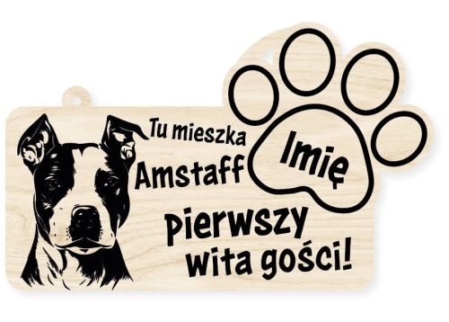 Drewniana tabliczka dekoracyjna Amstaff z imieniem psa