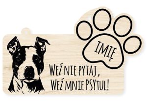 Drewniana tabliczka dekoracyjna Amstaff z imieniem psa