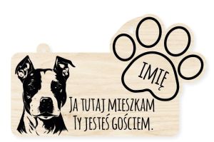 Drewniana tabliczka dekoracyjna Amstaff z imieniem psa