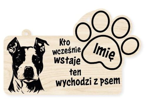 Drewniana tabliczka dekoracyjna Amstaff z imieniem psa