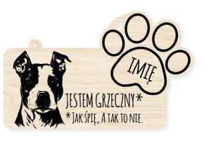 Drewniana tabliczka dekoracyjna Amstaff z imieniem psa