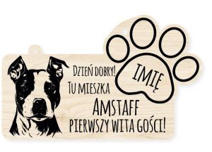 Drewniana tabliczka dekoracyjna Amstaff z imieniem psa
