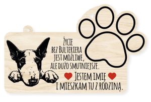 Drewniana tabliczka dekoracyjna Bulterier z imieniem