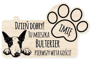Drewniana tabliczka dekoracyjna Bulterier z imieniem