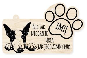 Drewniana tabliczka dekoracyjna Bulterier z imieniem