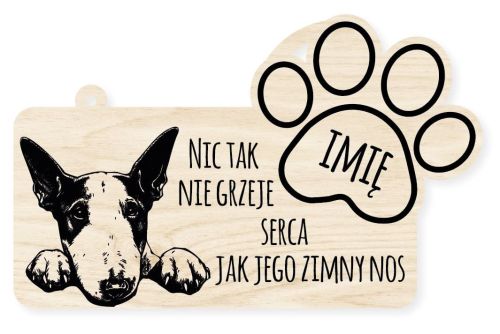 Drewniana tabliczka dekoracyjna Bulterier z imieniem