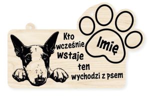 Drewniana tabliczka dekoracyjna Bulterier z imieniem