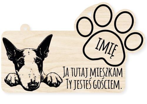 Drewniana tabliczka dekoracyjna Bulterier z imieniem