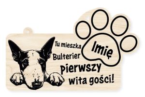 Drewniana tabliczka dekoracyjna Bulterier z imieniem