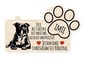 Drewniana tabliczka dekoracyjna Staffik z imieniem psa